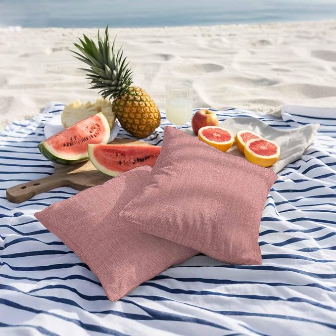 Outdoor Waterproof Throw Pillow Covers Set of 2 Peach Pink Linen Pillowcases 26x26 Inches Farmhouse Pure Color Decorative Pillows Cushion Case Patio Pillows for Couch Bed Chair Garden