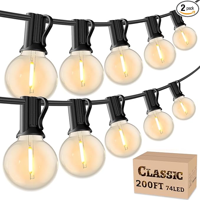 RTTY Outdoor String Lights 200 FT, Waterproof Outside Patio Light LED | Commercial Grade G40 Hanging Lights, Dimmable Shatterproof 74 Bulbs for Backyard, Cafe, Bistro, Yard, Deck, Market, Wedding