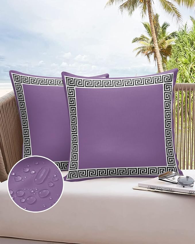 Prime Leader Outdoor Waterproof Pillow Covers Set of 2, Chinese Style Pattern Purple Background Patio Throw Pillow Covers, Decorative Cushion Case for Couch Sofa Furniture Garden, 24x24 Inch
