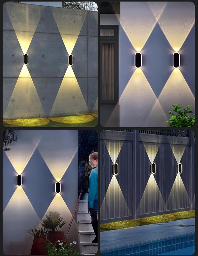 Solar Fence Lights Outdoor, 3000K/4000K/6000K 3 Modes Solar Wall Lights Outdoor Waterproof, Up&Down Dual-Head Outdoor Solar Lights for Yard House Fence Backyard Deck Garden Patio Porch, 2 PK
