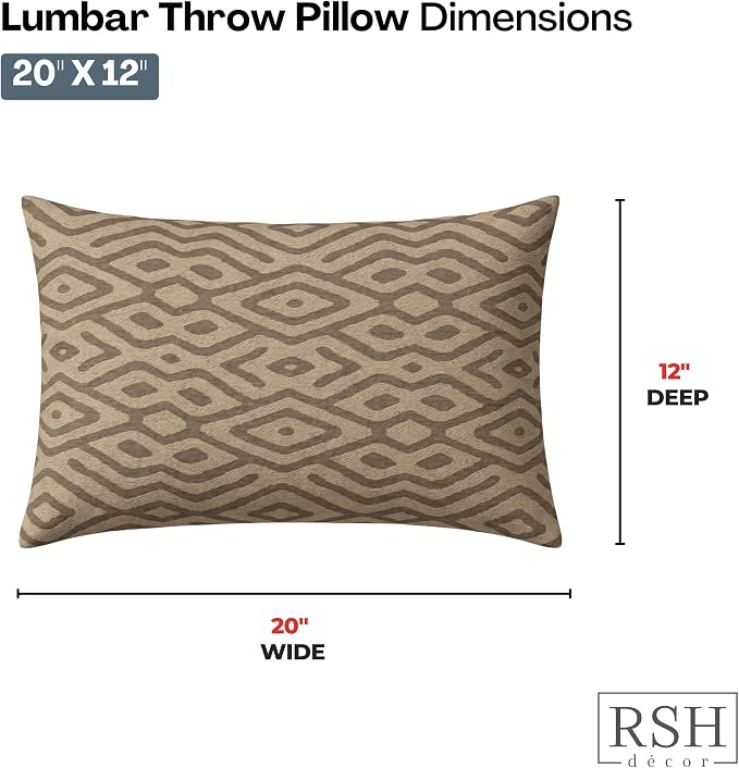 RSH DECOR: Lumbar Throw Pillows Set of 2 | 20" x 12" | Water and Fade-Resistant Performance Fabric | Outdoor Pillow Covers with Down-Alternative Inserts | Made in USA (Madura Mink)