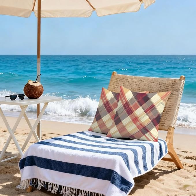16x16 Inch Outdoor Pillow Covers Set of 2 Waterproof Throw Pillow Covers Decorative Couch Cushion Covers Buffalo Plaid Square Pillowcases Protectors for Patio Garden Sofa