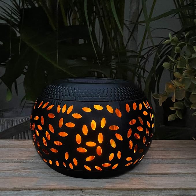 Solar Table Lights Outdoor Waterproof Flickering Flame Solar Lantern | Solar Lantern Decorative Metal Desktop Lamp for Gifts for Women Outside Garden Yard Patio & Indoor Tabletop Decor