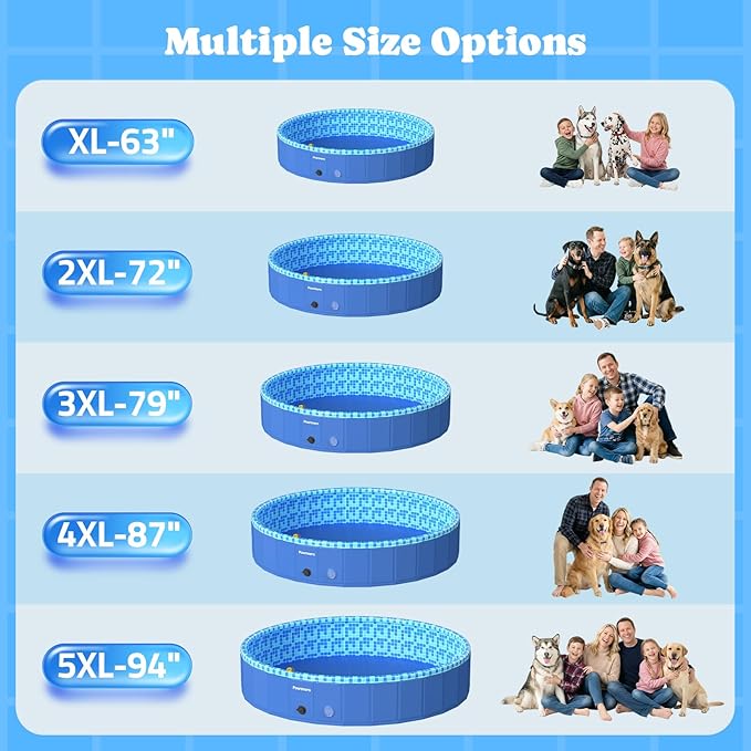 Foldable Kiddie Pool with Sprinkler RGB LED Light, 87" Collapsible Hard Plastic Dog Swimming Splash Pool for Small Medium Large Doggie Kitty Puppy, Pet Bathing Tub Wading Pool for Dogs Blue