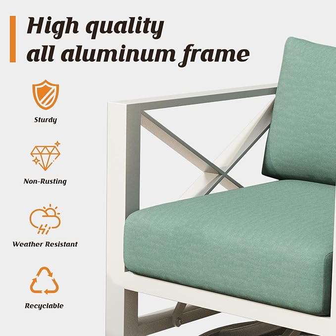 Aluminum Outdoor Patio Furniture Set with 43" Fire Pit Table, 6-Piece Outdoor Sectional with 5.2" Thick Cushions, Patio Conversation Sets for Backyard,(White,4 Seats)