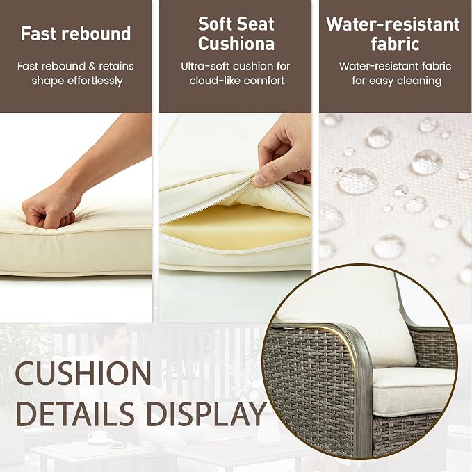 Swivel PE Wicker Chair, Outdoor Patio Chair with 360° Rotation & Water-Resistant Cushion for Porch, Deck, Balcony – All-Weather Handwoven Design (Beige, 4-PCS1)