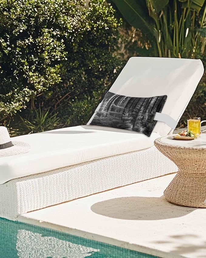 4 Pack 12x20 Chaise Lounge Outdoor Pillows Covers Waterproof, Black Pine Trees Adjustable Headrest Pillowcase, Summer Forests Decorative Neck Pillow for Recliner Office Chair