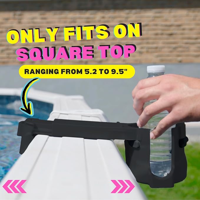 2-Pack Poolside Cup Holders for Square-Top Above Ground Pools, Adjustable Fit for Wide Edges, Non-Slip Silicone Grips, Fits Tumblers & Drink Bottles, Use on Deck, Boat & Patio, Dark Grey