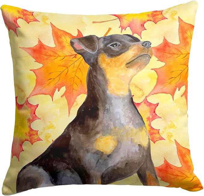 Caroline's Treasures BB9985PW1414 Miniature Pinscher #2 Fall Fabric Decorative Pillow, Yellow Machine Washable, Indoor Outdoor Decorative Pillow for Couch, Bed or Patio, 14Hx14W