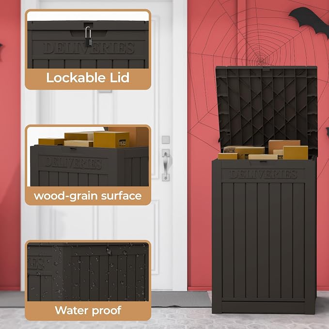 55 Gallon Package Delivery Box for Outside,Weather Resistant UV Protection Resin Outdoor Storage Parcel Box for Porches, Front Door,Balconies,Garages