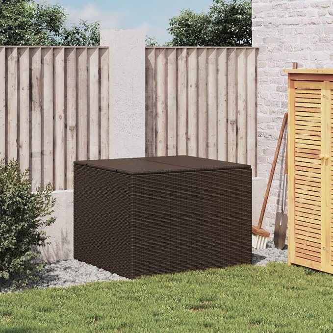 Brown Rattan Outdoor Storage Box 29.5"x31.5"x23.2" 291L Steel Frame UV Rain Resistant for Garden Patio Pool