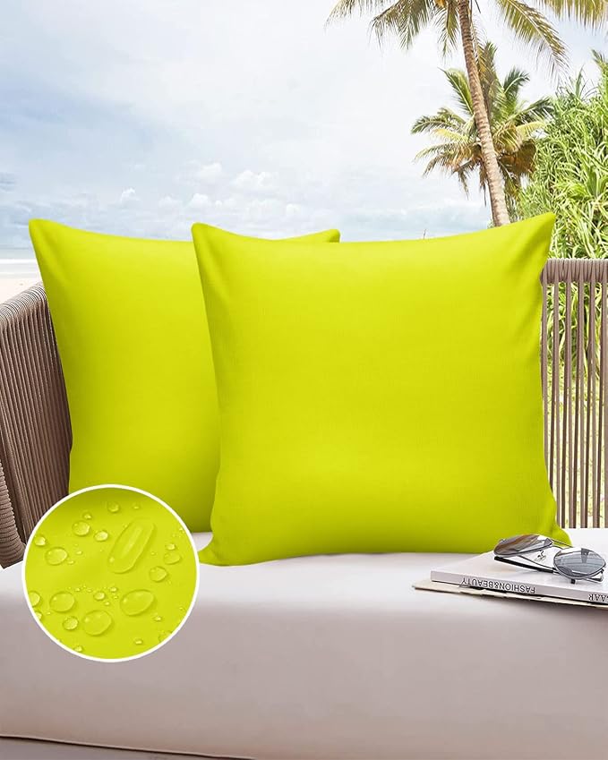Outdoor Waterproof Throw Pillow Covers Set of 2 Lemon Yellow Pillowcases 18x18 Inches Gradient Gradual Color Patio Decorative Pillows Cushion Case Patio Pillows for Couch Bed Chair Garden