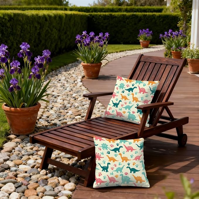 22x22 Inch Outdoor Pillow Covers Set of 2 Waterproof Throw Pillow Covers Decorative Couch Cushion Covers Colorful Dinosaurs Footprint Square Pillowcases Protectors for Patio Garden Sofa