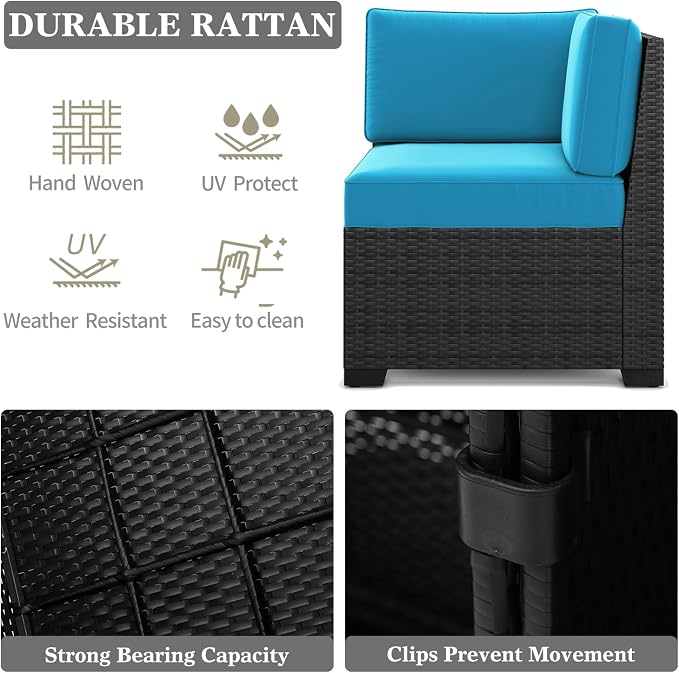 LayinSun 6 Pieces Patio Furniture Set, Black Rattan Modular Sectional Outdoor Conversation Sofa Set