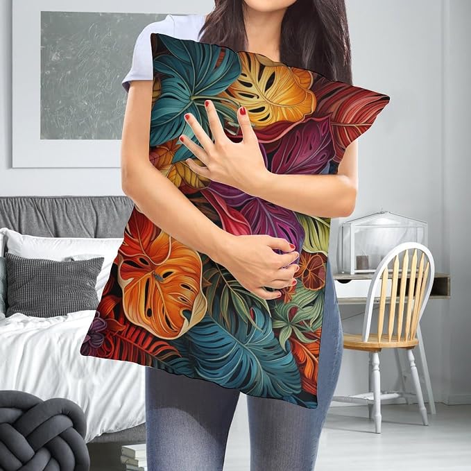 Cushion Covers Tropical Flower Printed with Colorful Leaves Girls Boys Pillowcases Pillows Covers Cases 16 "x24 " Tropical Plants Pillow Protectors with Zipper Standard Size Decorations Supplies