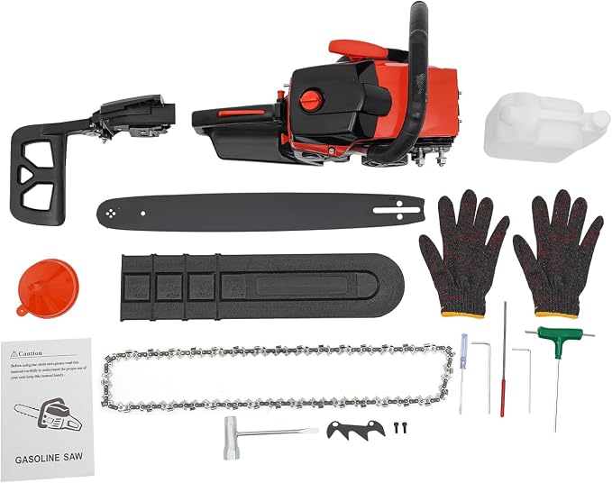18-Inch Gasoline Chainsaw, 58CC 2.2KW 2-Stroke Powerful Portable Gas Powered Chain Saw, 11000RPM High Speed Single Cylinder Air-Cooled Chain saw, Cordless Hand Pull Start Chainsaw for Garden Pruning