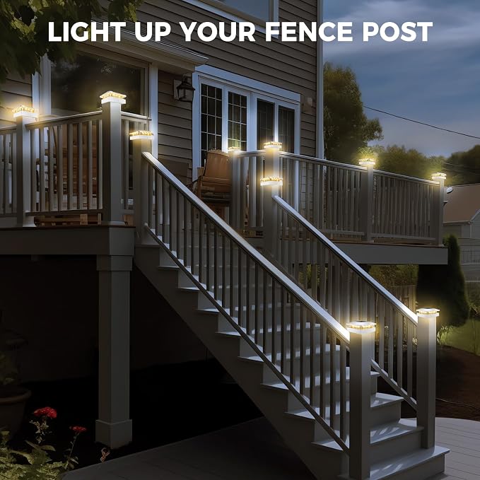 4x4 Solar Post Cap Lights Outdoor with 3 Modes, 20 Packs White Fence Light Solar Powered Waterproof, Wood/Vinyl Post Top Lights for Deck Yard Garden Patio Porch Outside