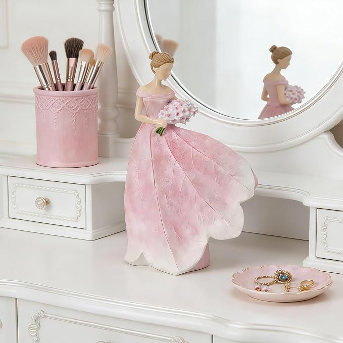 Guichifun Fairy Statue Collection Home Decoration - Pink Leaf Angel Girls Resin Home Garden Patio Living Room Decor Memorial Gift for Mom 7.5 x 4.5 x 11.5 Inch