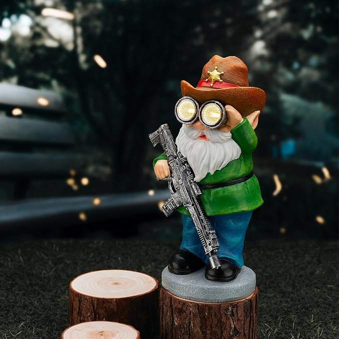 Funny Garden Gnomes Statue Outdoor Decor, Solar Telescope Gnome Decorations for Yard, Lawn, Patio, Porch, Christmas Birthday Housewaming Gifts for Dad, Men, Husband, 10.6 Inch, Resin