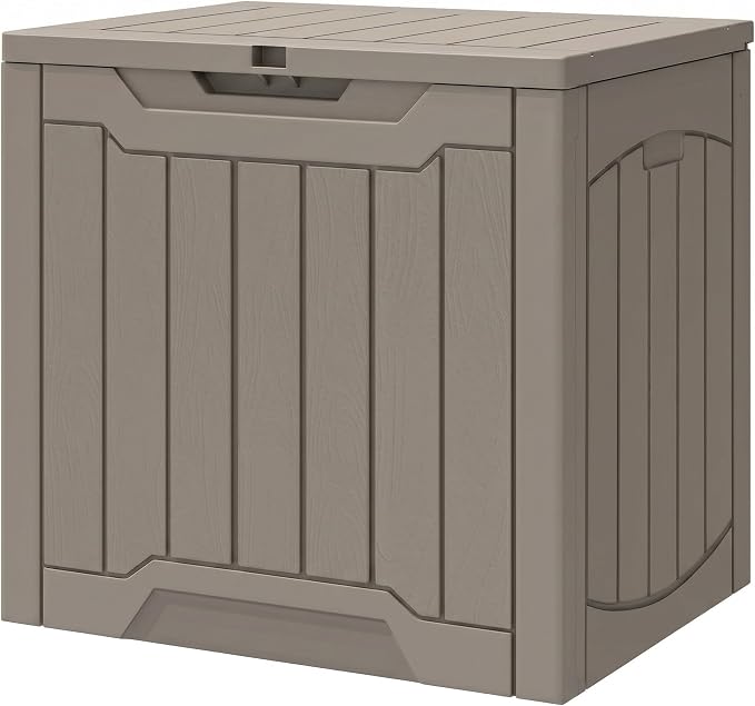 YITAHOME 31 Gallon OutdoorDeck Box, Lockable Resin Storage Box and Waterproof Package Delivery Box for Patio, Garden, Poolside, Cushions, Supplies & Sports Gear, Taupe