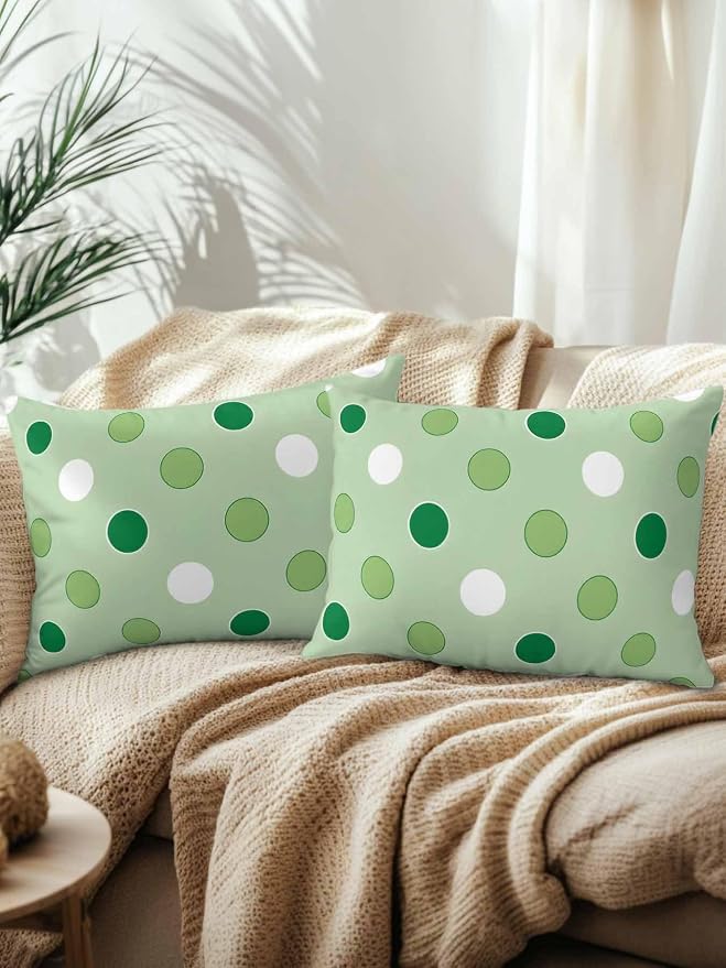 Waterproof Outdoor Pillow Set of 2 Green Polka Dots Decorative Throw Pillows Cover & Insert 20x12 Inch Lumbar Pillowcase Funny Circles Spots Pillows for Couch Sofa Bed Patio Furniture Indoor Outdoor
