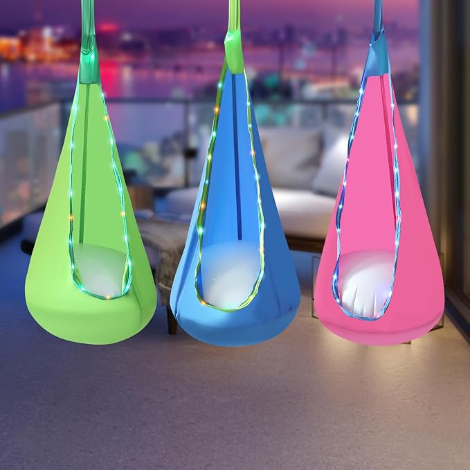 3PCS Light Up Kids Pod Swing Seat Upgraded Kids Hanging Hammock Swing with Light