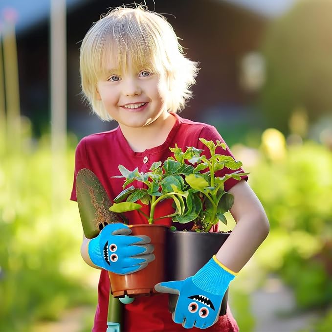 3 Pairs Kids Work Gardening Gloves (Multicolor (Age 9-11)) | Children Yard Work Gloves Breathable Rubber Coated Garden Gloves for Toddlers Girls Boys