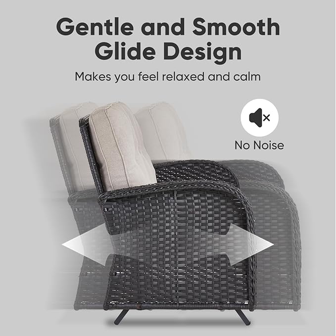 Belord Outdoor Glider Bench Patio Loveseat - 500 Lbs Weight Capacity 2 Seater Wicker Sofa, Small Porch Glider Furniture All Weather Rattan Couch with Removble Cushion for Balcony Deck Backyard, Black