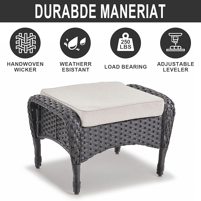 Belord Patio Rocking Chairs Furniture Set - 5 Piece Outdoor Wicker Furniture Sets with Ottomans, Small Patio Conversation Sets with Wicker Rocking Chairs Black/Beige