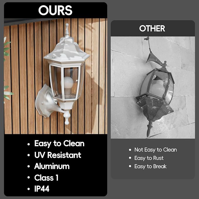 EMART Outdoor Front Porch Light with Bulb, Wall Lamp Fixture(1 Pack, White) | Exterior Anti-Corrosion, Waterproof Aluminum & Glass Shades, Modern Sconce Lantern for Outside, House, Garage