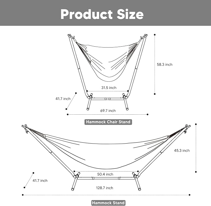 SUNCREAT 2-in-1 Convertible Backyard Fabric Hammock with Stand, Large Hammocks for Outside, Dark Blue