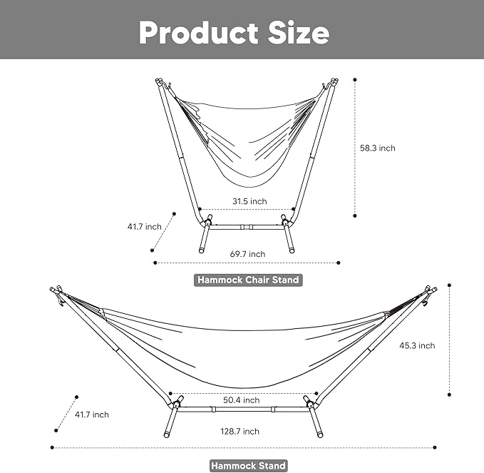 SUNCREAT 2-in-1 Convertible Backyard Fabric Hammock with Stand, Large Hammocks for Outside, Blue White