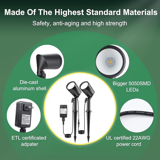 deerdance LED Outdoor Landscape Lighting Low Voltage Landscape Pathway Lights Aluminum Wired Waterproof Outdoor Spotlights Uplight Transformer for Yard House Garden 24W 2400lm (Warm White, 4)