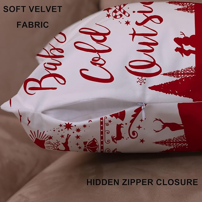 22x22 Christmas Pillow Covers Happy Winter Snowflakes Let It Snow Deer Soft Velvet Baby It's Cold Outside Decorative Throw Cushion Cases for Sofa Farmhouse Couch Square 22 Inch Set of 4