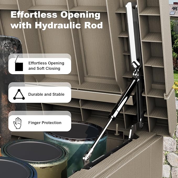 320 Gallon Waterproof Outdoor Storage Box, UV Resistant Resin Deck Box with Hydraulic Rod for Stable Support, Ideal for Patio, Garden and Pool, Grey