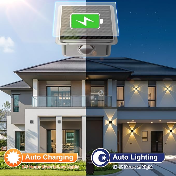 AUDLES Solar Fence Lights Outdoor, New 4-Way Lighting Fence Lights Solar Powered with 3 Modes 3000K/4000K/6000K, IP65 Waterproof Solar Wall Light for Backyard Wall Pathway Deck Patio Decor - 8 Pack
