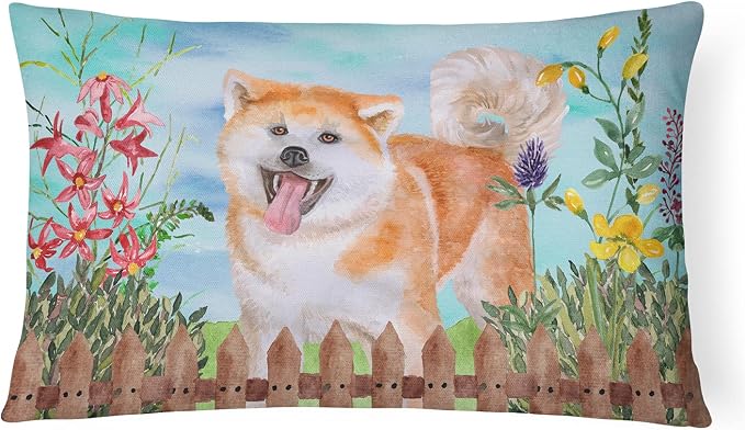 Caroline's Treasures CK1265PW1216 Akita Spring Canvas Fabric Decorative Pillow Machine Washable, Indoor Outdoor Decorative Pillow for Couch, Bed or Patio, 12HX16W