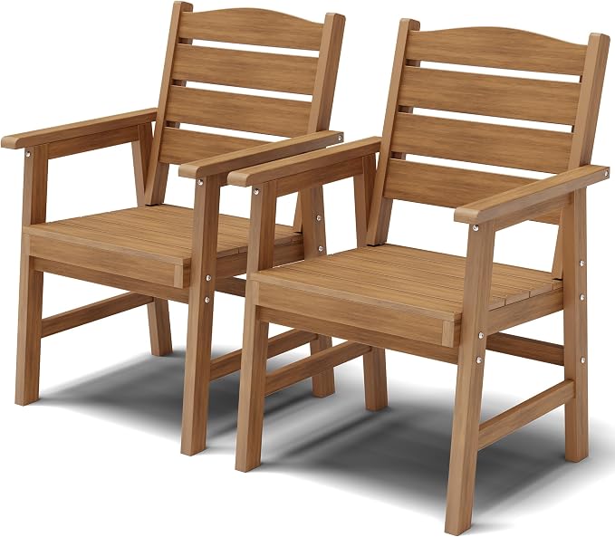 YEFU Patio Dining Chairs Set of 2： Modern All Weather Outdoor Dining Chairs - HIPS Plastic Patio Outdoor Chairs Waterproof Easy-Clean - Patio Furniture for Poolside Garden Yard(Teak)