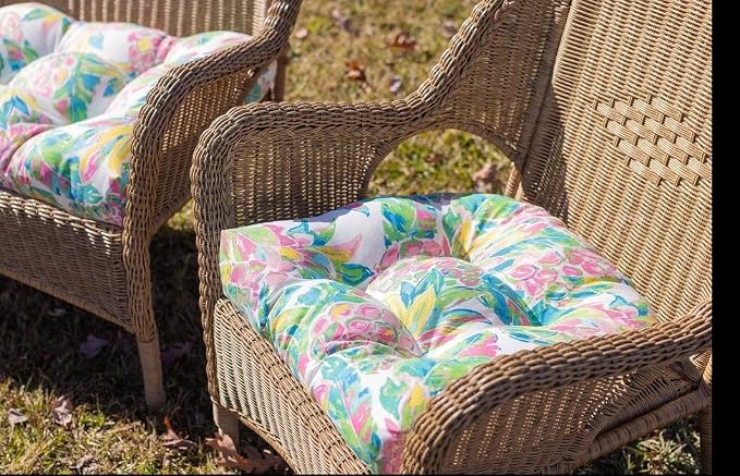 RSH DECOR Sunbrella Tufted Wicker U-Shape Cushions Set of 2 | 22” x 22” | Outdoor Seat Cushions for Patio Furniture| Crafted with Sunbrella Performance Fabric | Made in USA (Cast Ocean Blue)