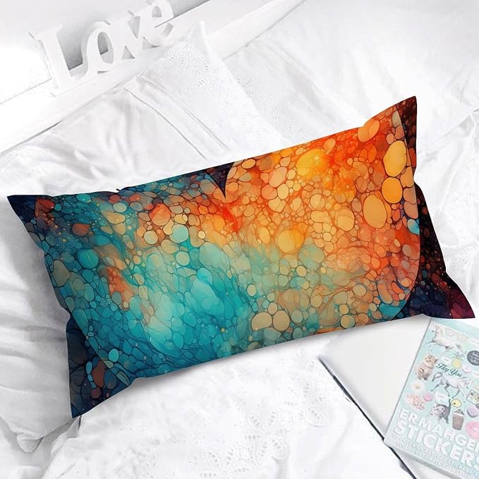 Ink Rainbow Shapes with Gold Lumbar Pillowcases Abstract Alcohol Ink Textures Pillow Case 12x24in Abstract Accent Modern Decorative Pillow Covers for for Home Sofa Couch Decoration