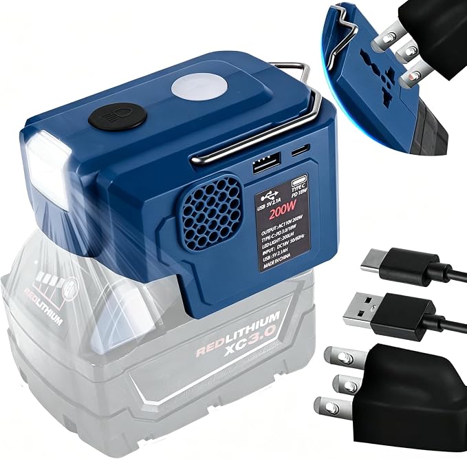 200W Power Inverter Compatible with Makita 18V Batterys, DC 18V to AC 110-120V Battery Inverter, Charger Adapter Battery Powered Outlet with 2 USB Ports & 1 Type-C & 1 AC Outlet