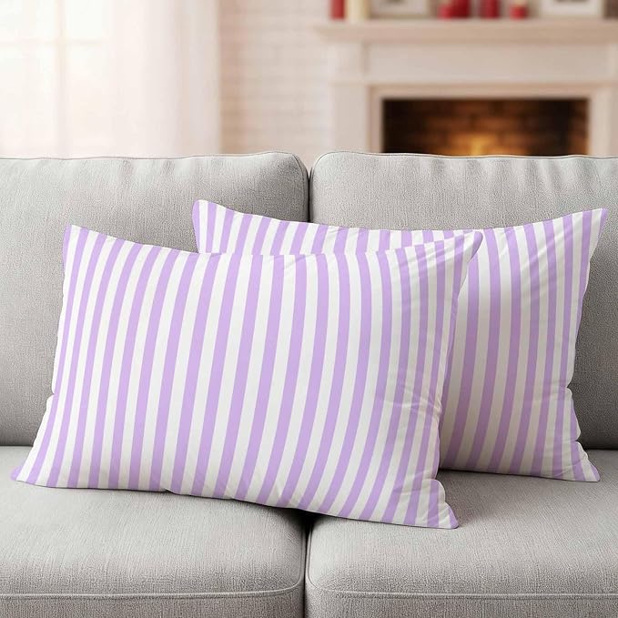 Lumbar Pillow Covers 20x12 Inch Set of 2, Purple White Stripe Waterproof Outdoor Cushion Covers, Modern Minimalist Geometric Striped Decorative Pillowcases for Couch, Sofa, Bed, Garden, Patio