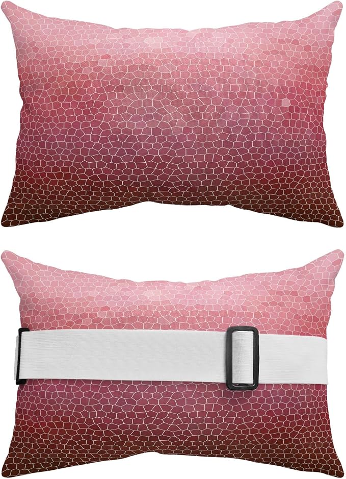 Chaise Lounge Headrest Pillow 1 Pack, Red Ombre Waterproof Chair Pillows with Insert & Adjustable Elastic Strap for Beach Pool Recliner, Geometric Stained Glass Outdoor Patio Pillow