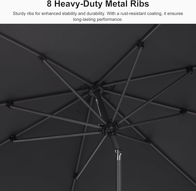 PURPLE LEAF 6.5' x 6.5' Square Patio Umbrella Outdoor Table Umbrella Aluminum Frame Market Umbrella Sun Umbrella with 8 Sturdy Ribs & Tilt for Garden Deck Lawn & Pool Gray