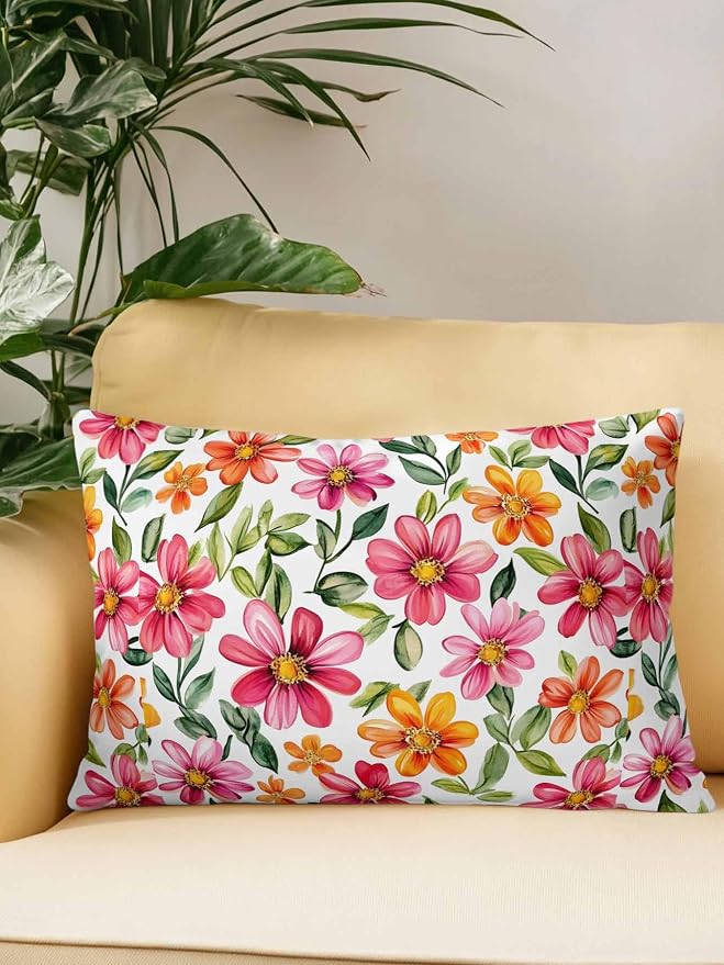 Outdoor Waterproof Throw Pillows Spring Watercolor Wild Flower Patio Pillows,Decorative Pillow Covers with Insert,Pillow Cushion Case for Garden Couch Sofa Country Small Pink Flower