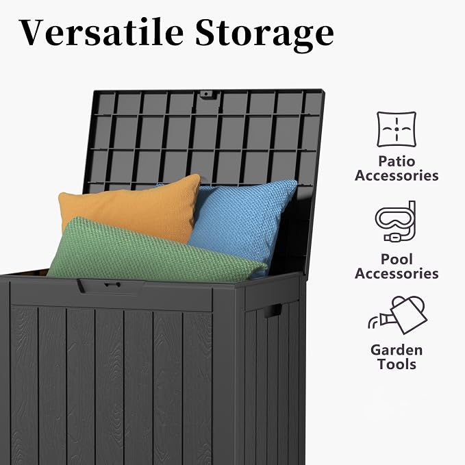 Resin Deck Box Waterproof Outdoor Storage Box for Patio Furniture,Garden Tools,Cushions, Easy to Install