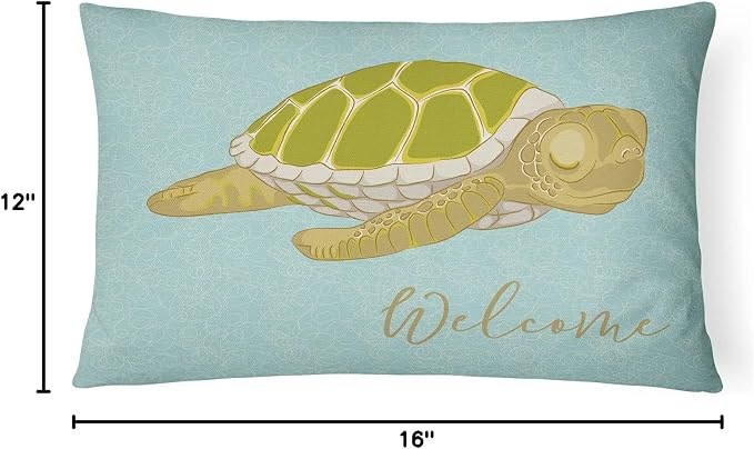 Caroline's Treasures BB8562PW1216 Sea Turtle Welcome Canvas Fabric Decorative Pillow Machine Washable, Indoor Outdoor Decorative Pillow for Couch, Bed or Patio, 12HX16W