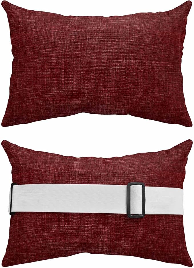 Dark Red Outdoor Lumbar Pillow 11x16 Inch, Farmhouse Burlap Solid Red Color Modern Linen Texture Waterproof Throw Pillow Covers with Insert, Decorative Chair Cushions for Patio Garden Recliner
