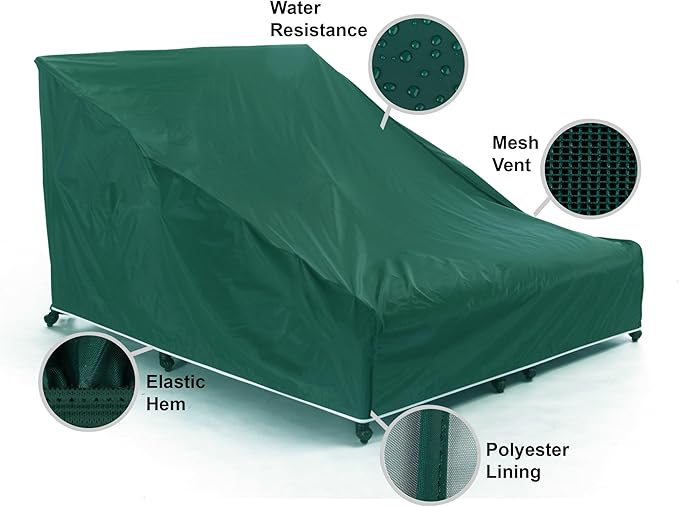 Covermates Classic Double Chaise Lounge Cover – Weather-Resistant Vinyl Outdoor Furniture Cover with Mesh Vent, Elastic Hem, UV Protection, Lightweight Patio, 66W x 89D x 38H, Green