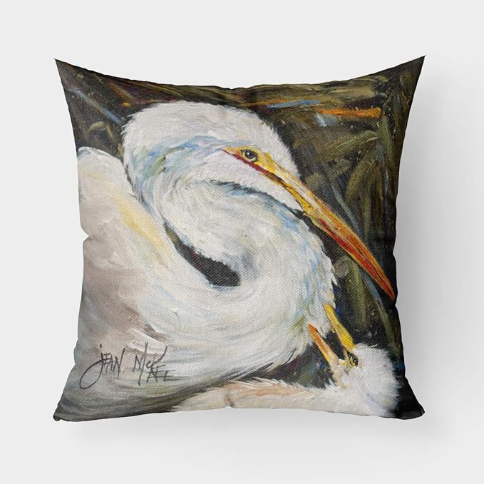 Caroline's Treasures JMK1227PW1818 White Egret Fabric Decorative Pillow Machine Washable, Indoor Outdoor Decorative Pillow for Couch, Bed or Patio, 18Hx18W